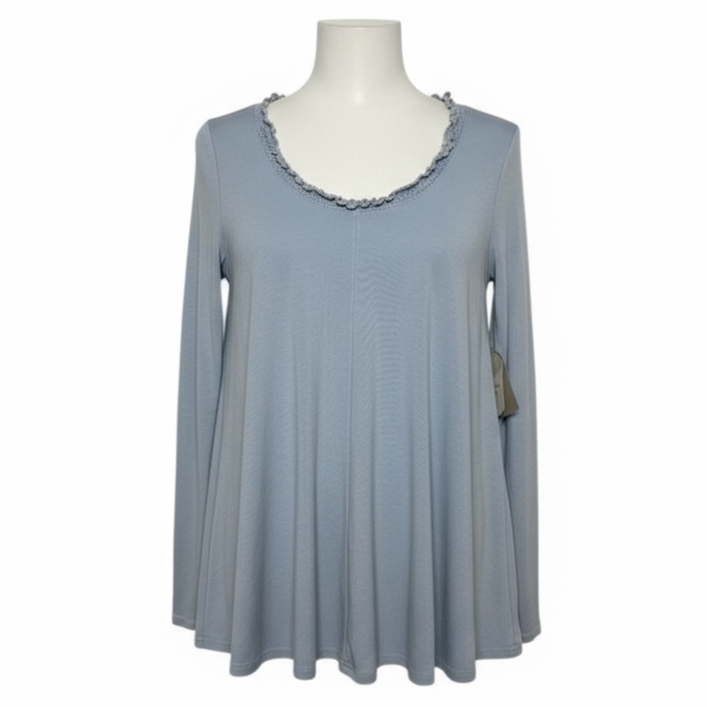 NWT Altar’d State Blue Crochet Trim Ribbed Top L Boho Spring